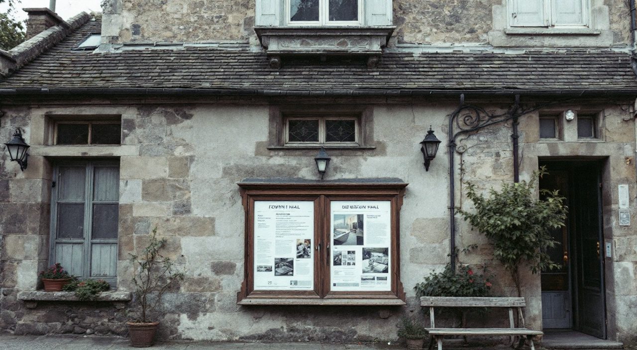 Mairie et panneau d'affichage des autorisations d'urbanisme